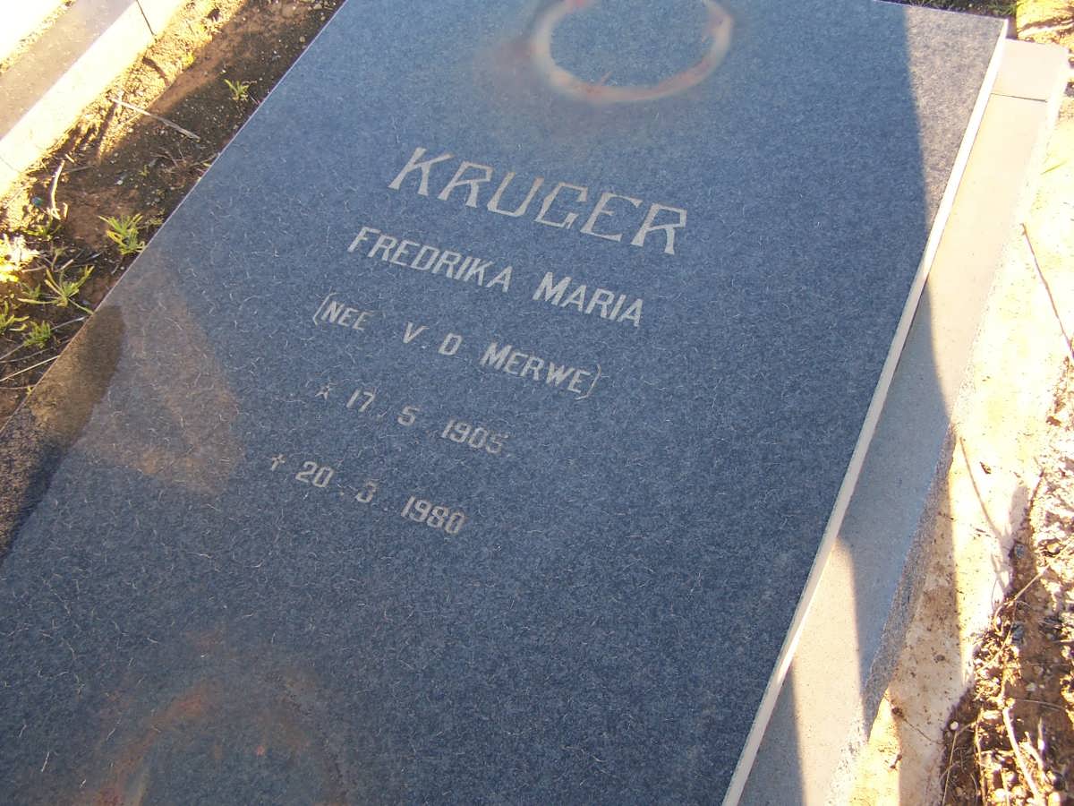 KRUGER Fredrika Maria nee V.D. MERWE 1905-1980