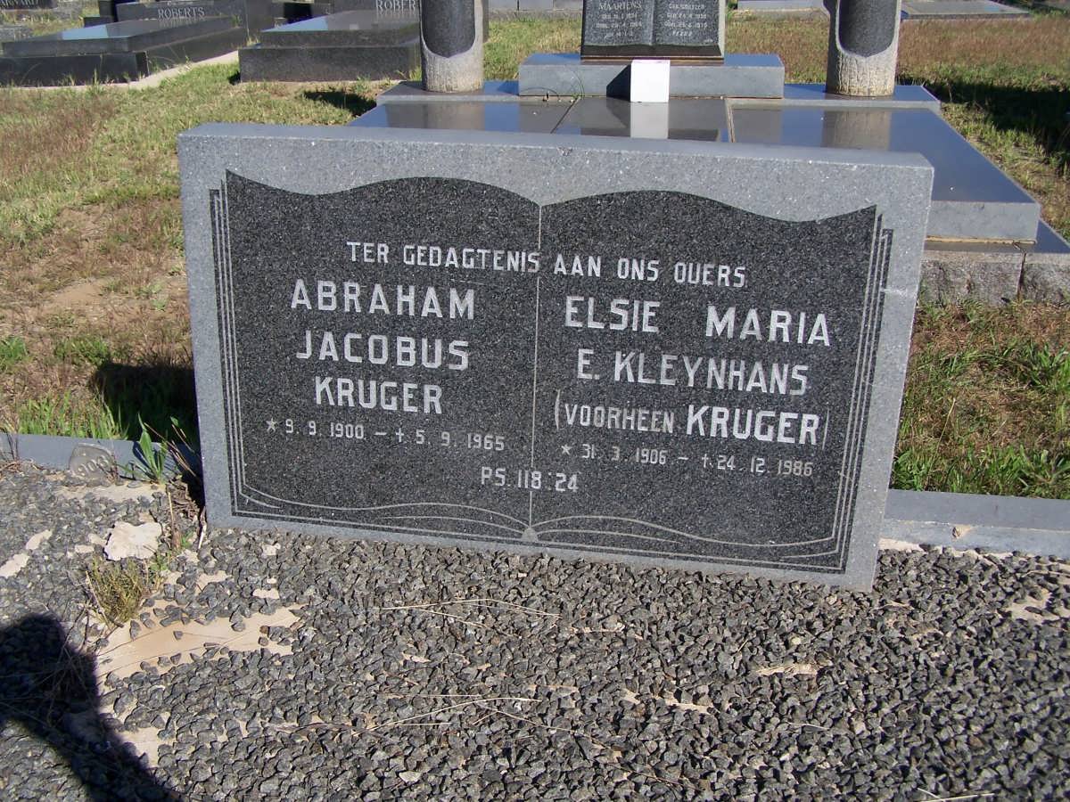 KRUGER Abraham Jacobus 1900-1965 &amp; Elsie Maria E. voorheen KRUGER geb KLEYNHANS 1906-1986