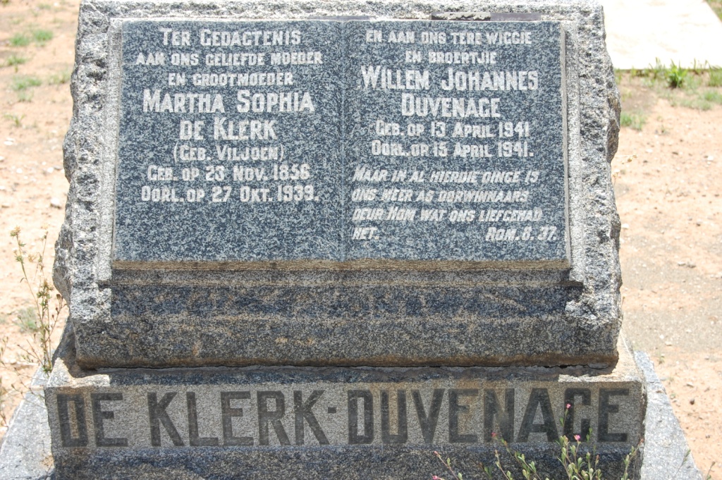 KLERK Martha Sophia, de nee VILJOEN 1856-1939 :: DUVENAGE Willem Johannes 1941-1941
