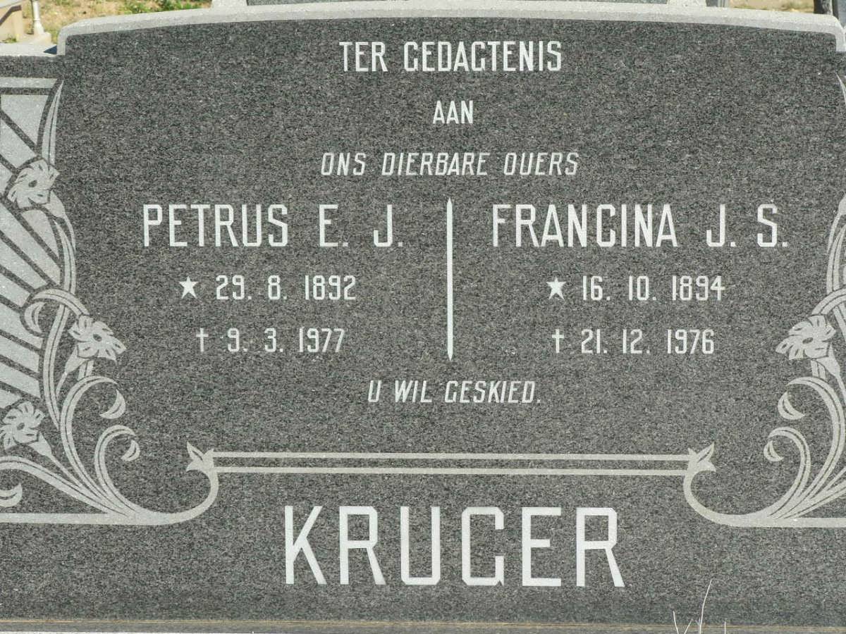 KRUGER Petrus E.J. 1892-1977 &amp; Francina J.S. 1894-1976