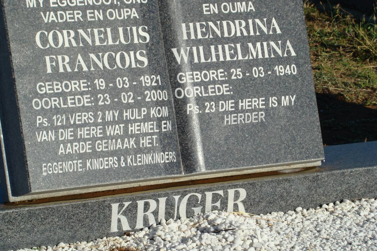 KRUGER Corneluis Francois 1921-2000 &amp; Hendrina Wilhelmina 1940-