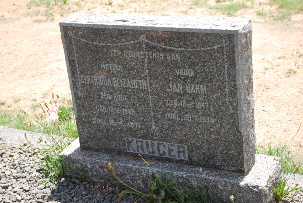KRUGER Jan Harm 1877-1934 &amp; Gertruida Elizabeth ROUX 1885-1971