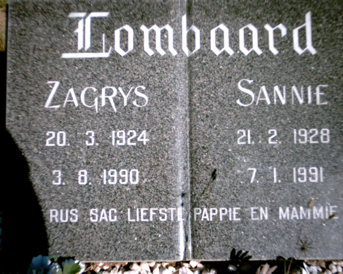 LOMBAARD Zagrys 1924-1990 &amp; Sannie 1928-1991