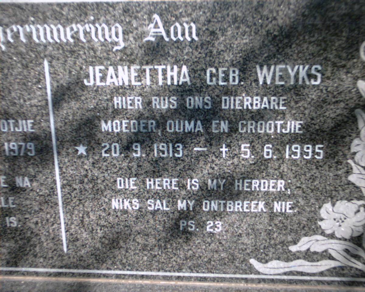 LANGE Jeanettha, de nee WEYKS 1913-1995