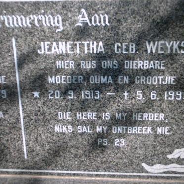 LANGE Jeanettha, de nee WEYKS 1913-1995