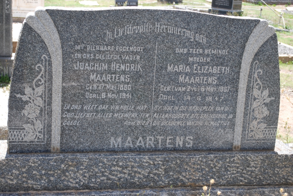 MAARTENS Joachim Hendrik 1860-1941 &amp; Maria Elizabeth VAN ZYL 1867-1947