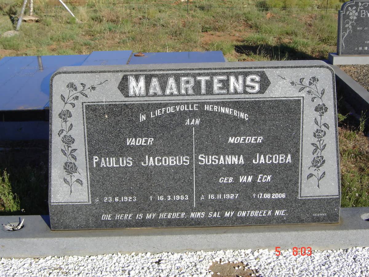 MAARTENS Paulus Jacobus 1923-1983 &amp; Susanna Jacoba VAN ECK 1927-2006