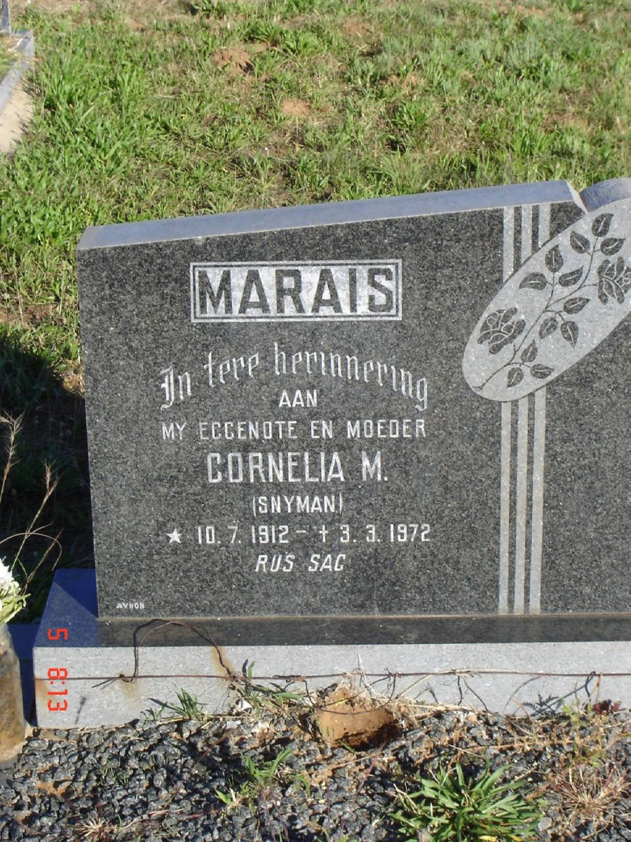 MARAIS Cornelia M. nee SNYMAN 1912-1972