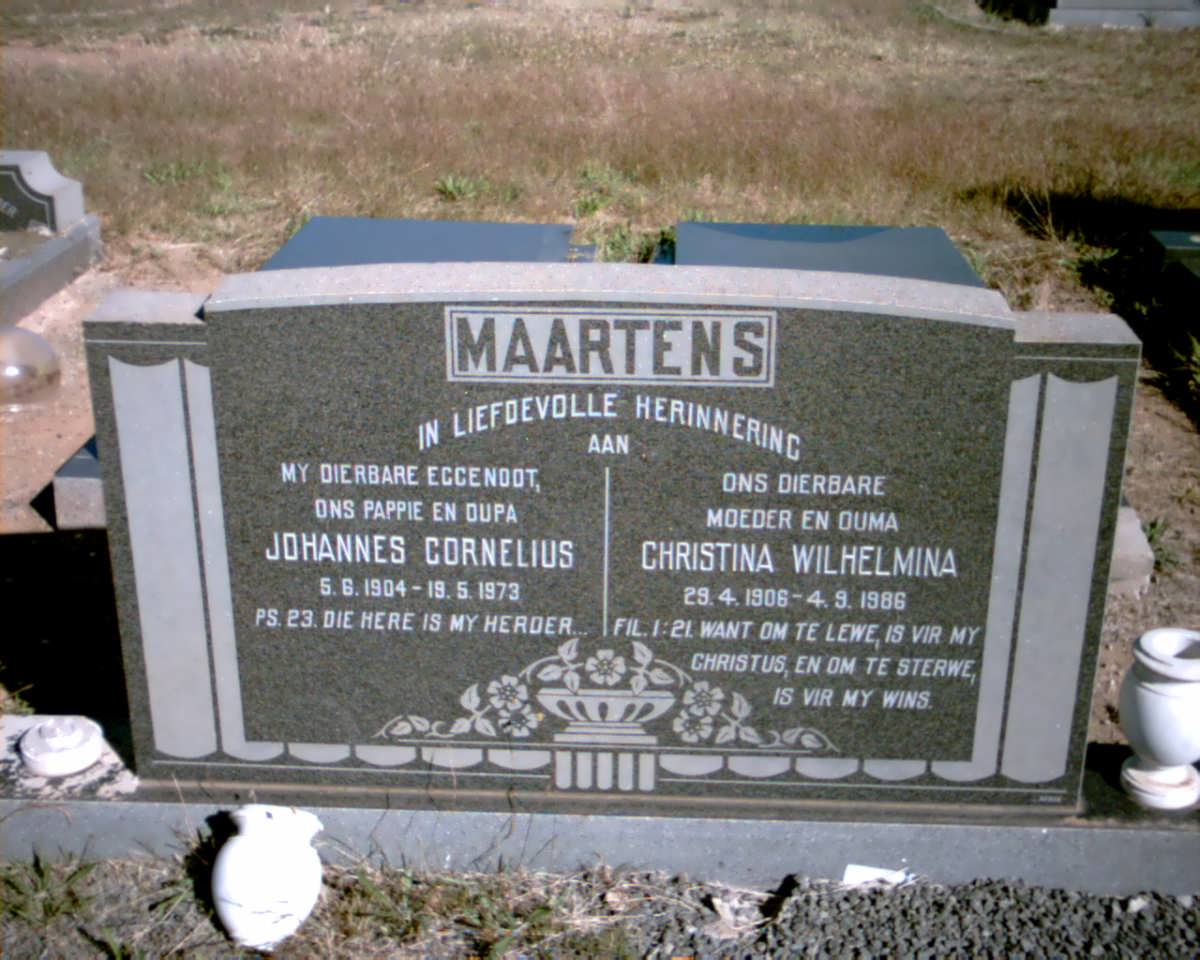 MAARTENS Johannes Cornelius 1904-1973 &amp; Christina Wilhelmina 1906-1986