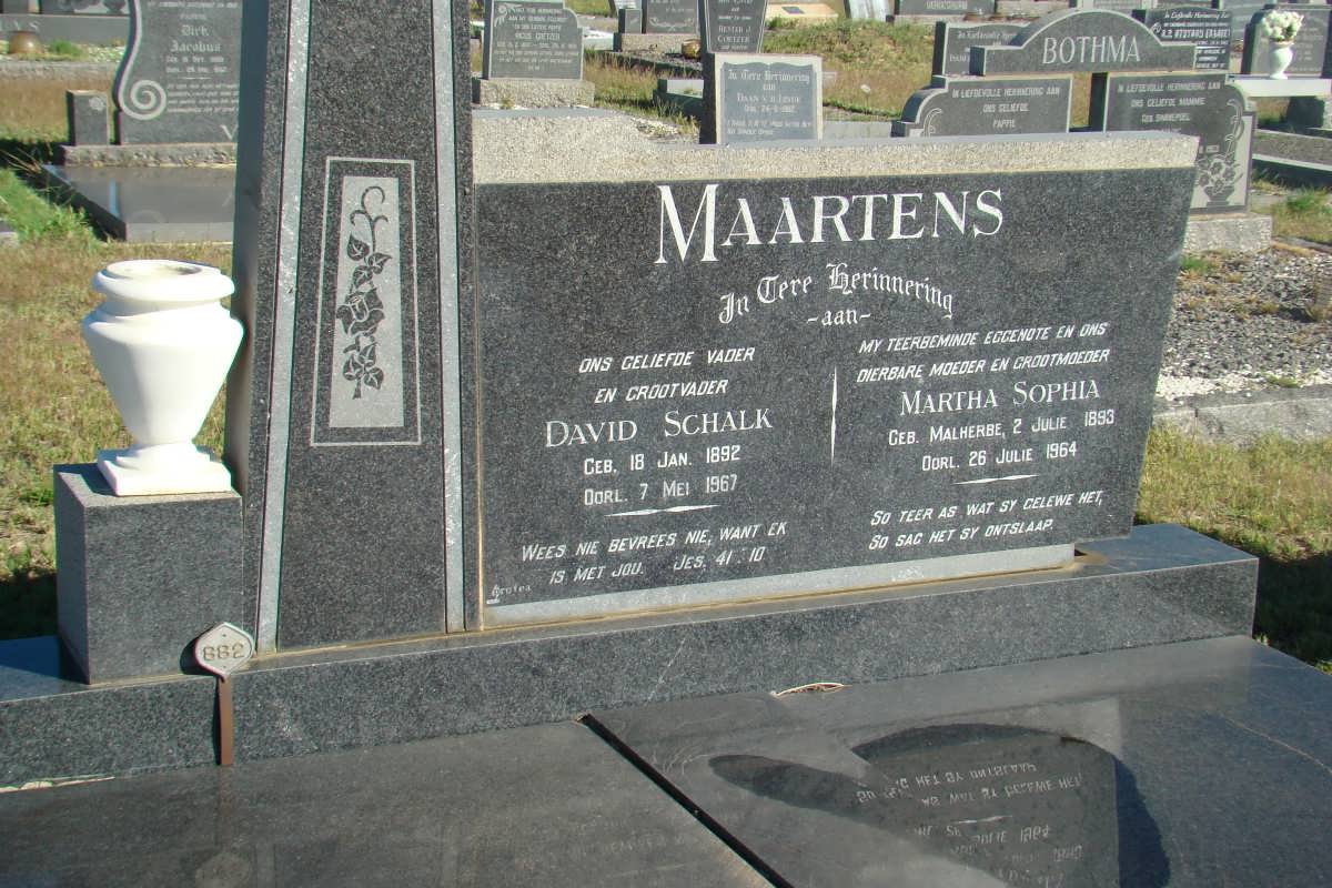 MAARTENS David Schalk 1892-1967 &amp; Martha Sophia MALHERBE 1893-1964