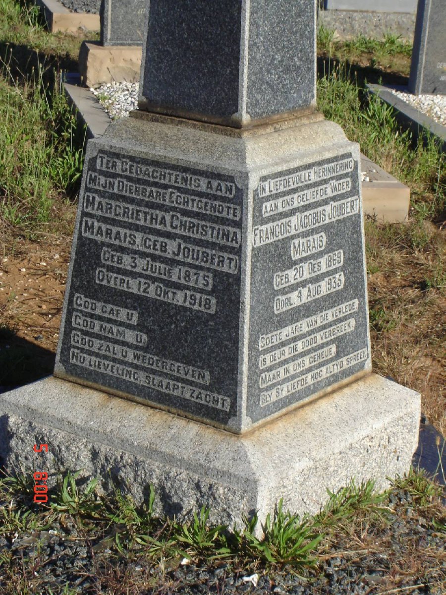 MARAIS Francois Jacobus Joubert 1869-1935 &amp; Margrietha Christina JOUBERT 1875-1918