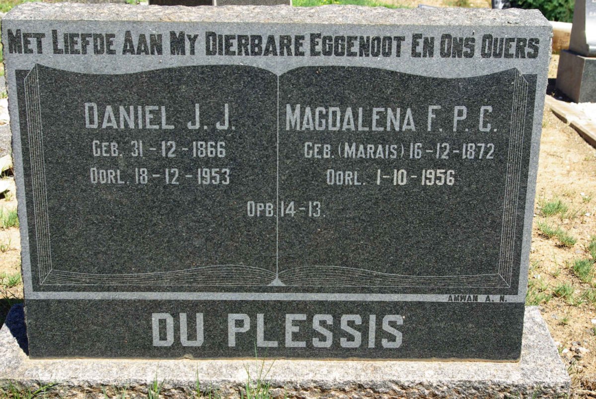 PLESSIS Daniel J.J., du 1866-1953 &amp; Magdalena F.P.C MARAIS 1872-1956