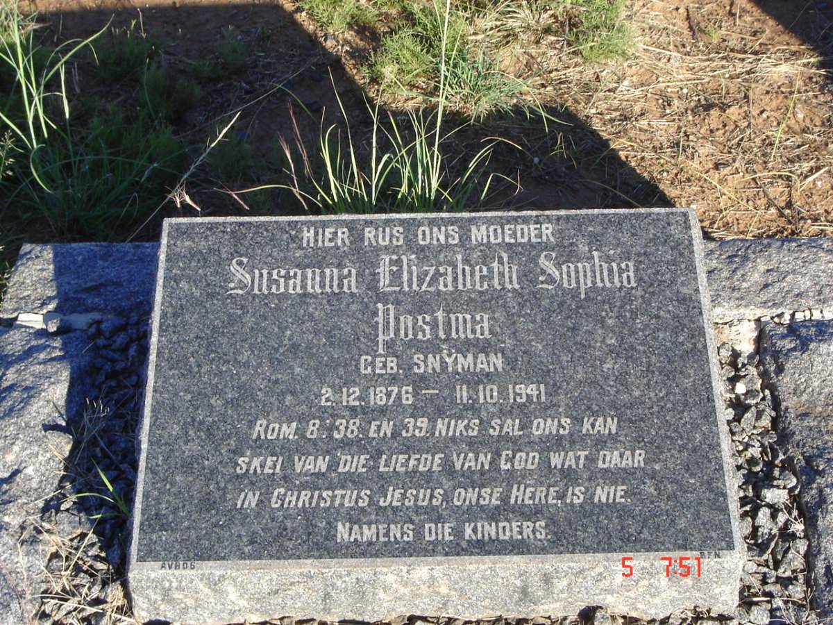 POSTMA Susanna Elizabeth Sophia nee SNYMAN 1876-1941