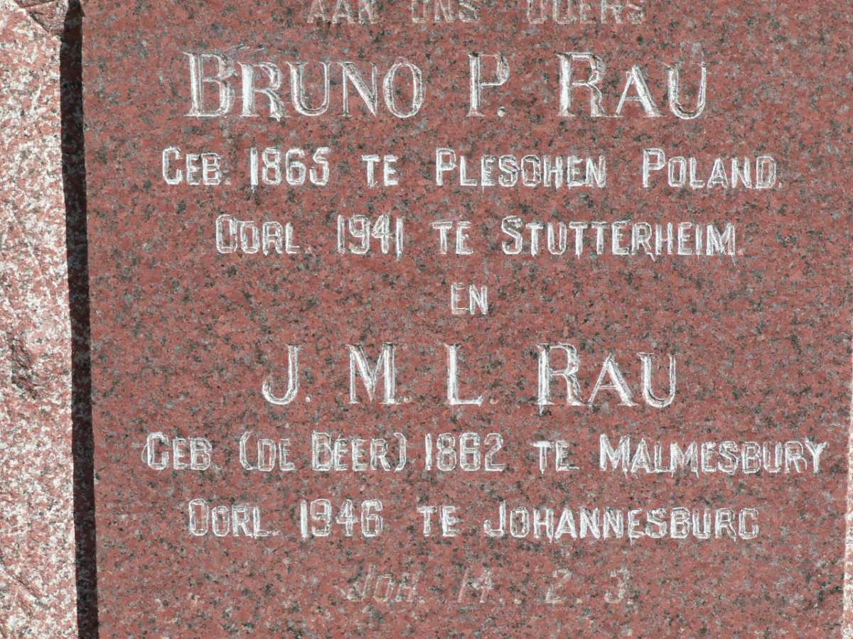 RAU Bruno P. 1865-1941 &amp; J.M.L. DE BEER 1862-1946