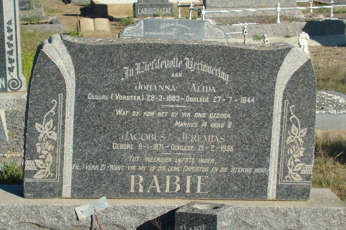RABIE Jacobus Johannes 1871-1955 &amp; Johanna Alida VORSTER 1883-1944