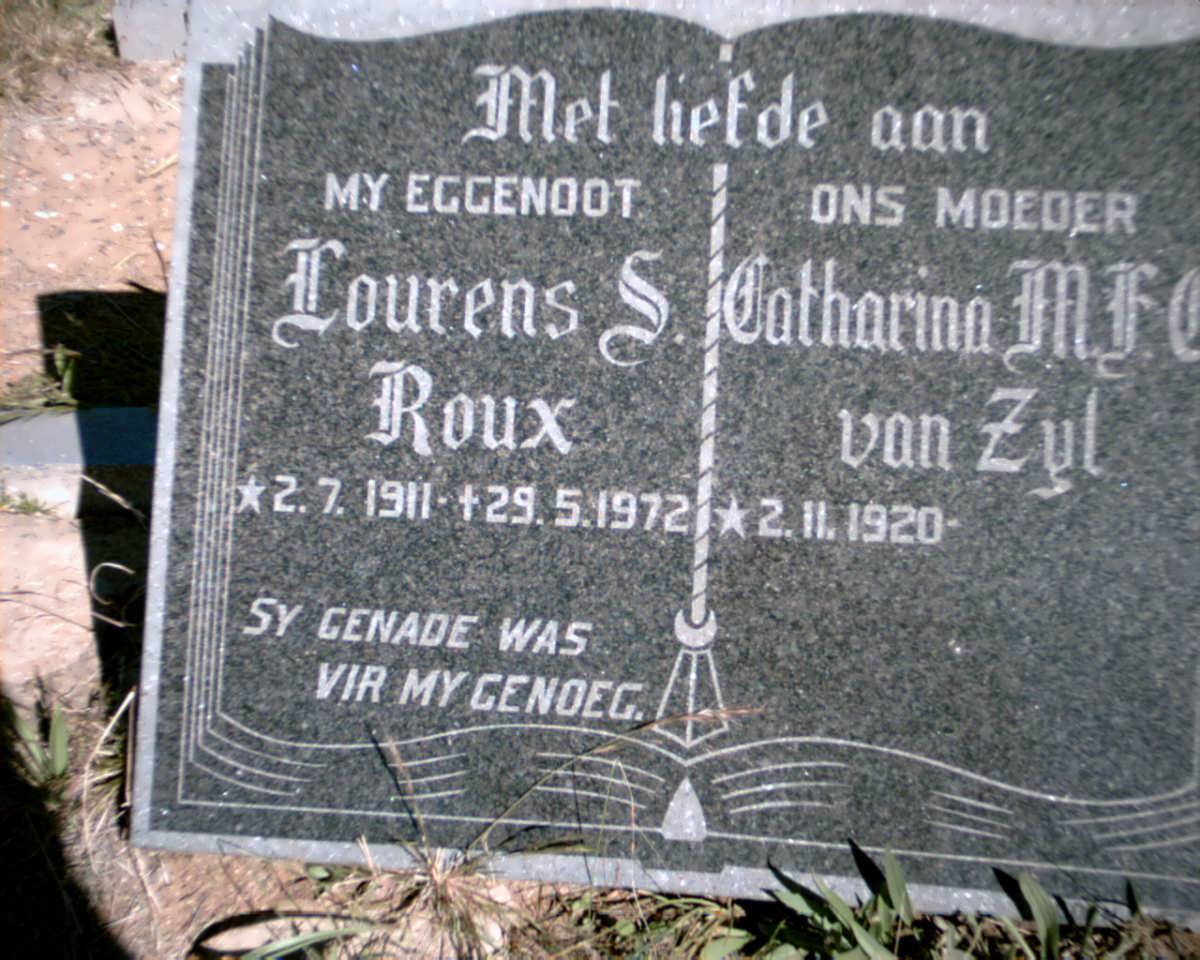 ROUX Lourens S. 1911-1972 &amp; Catharina M.F.?. VAN ZYL 1920-
