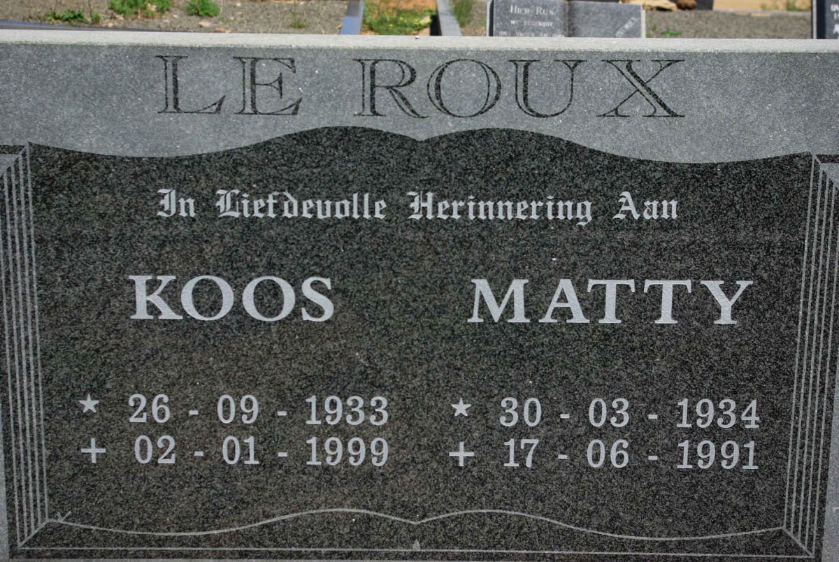 ROUX Koos, le 1933-1999 &amp; Matty 1934-1991