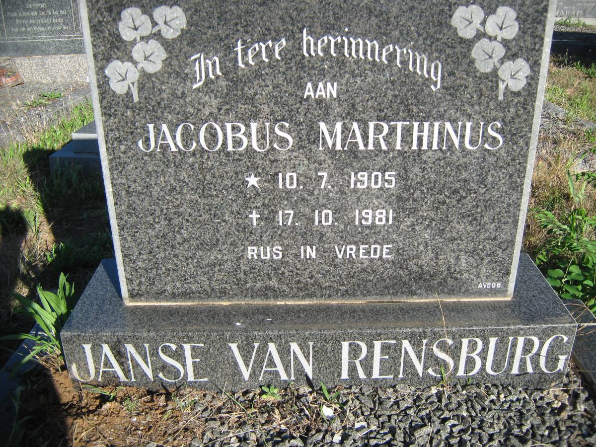RENSBURG Jacobus Marthinus, Janse van 1905-1981