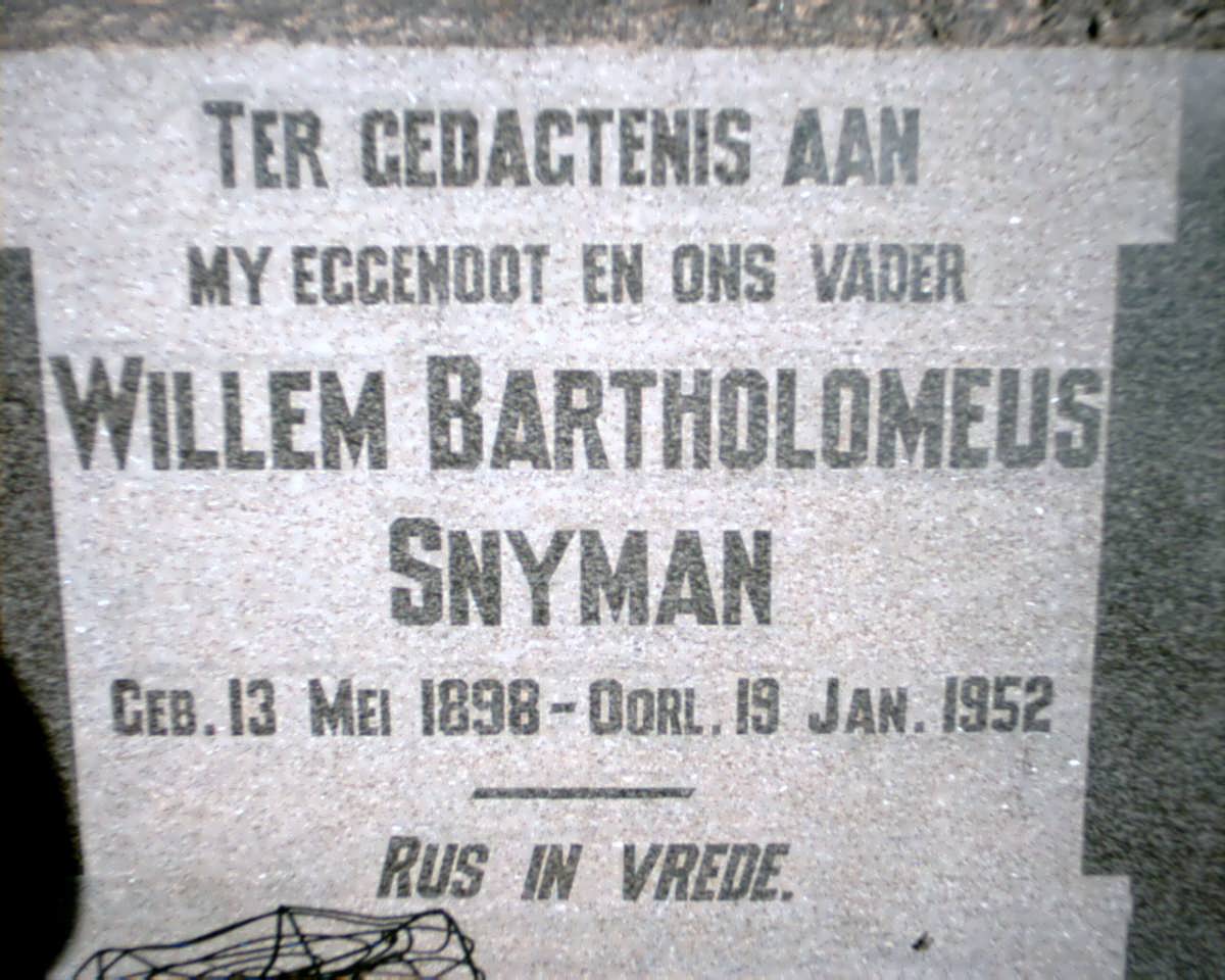SNYMAN Willem Bartholomeus 1898-1952