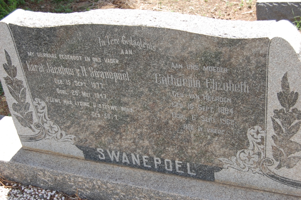 SWANEPOEL Karel Jacobus v.H. 1877-1947 &amp; Catharina Elizabeth VAN HEERDEN 1884-1962