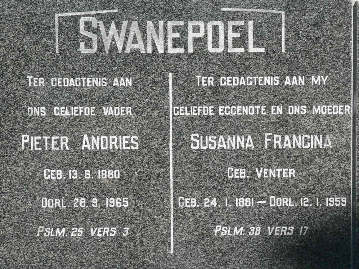 SWANEPOEL Pieter Andries 1880-1965 &amp; Susanna Francina VENTER 1881-1959