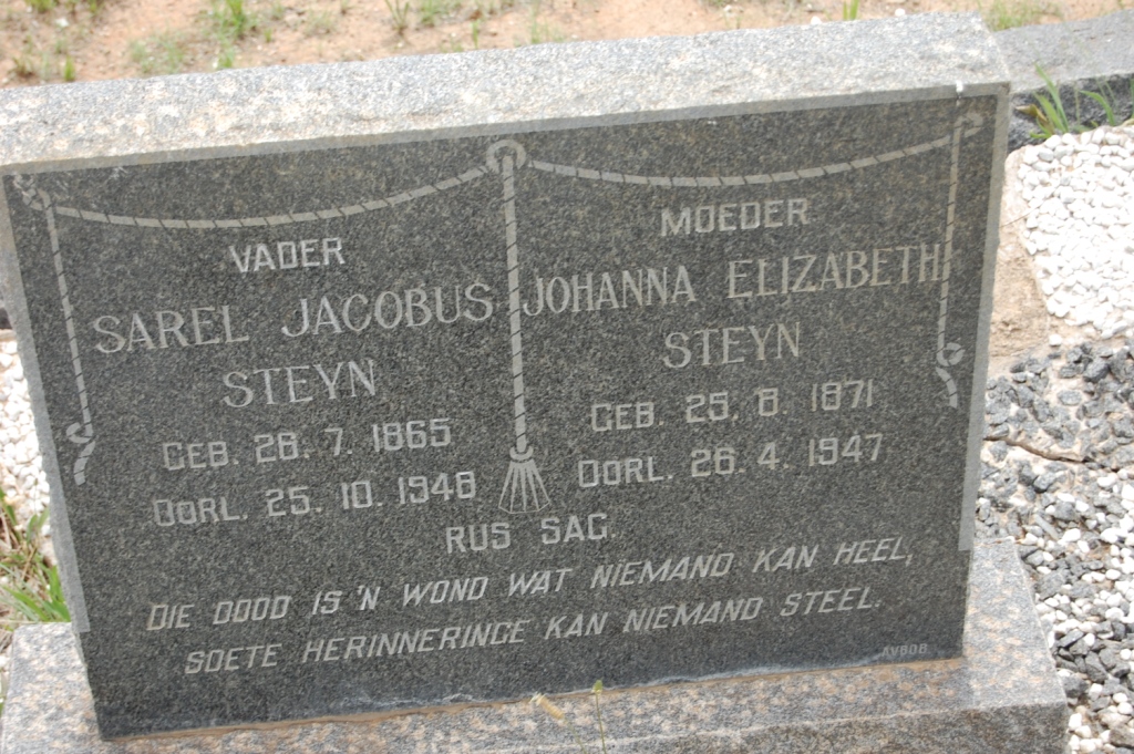 STEYN Sarel Jacobus 1865-1948 &amp; Johanna Elizabeth 1871-1947