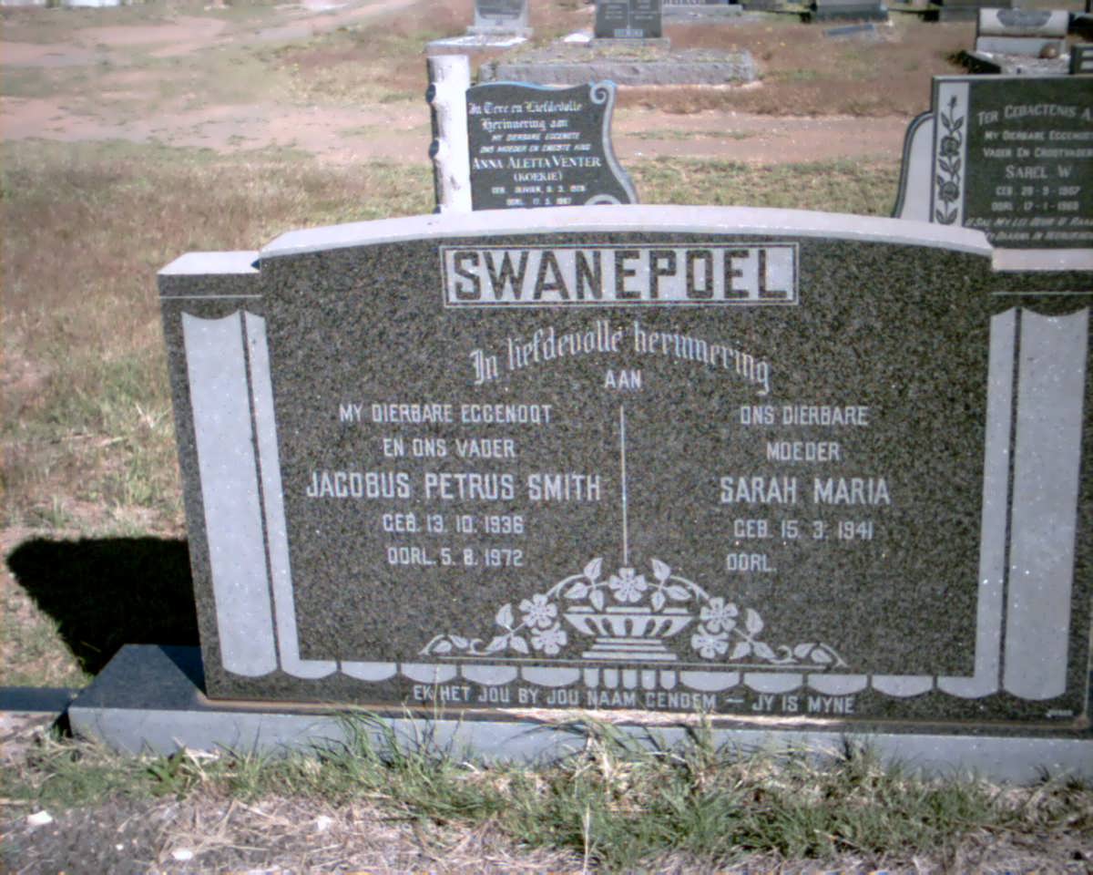SWANEPOEL Jacobus Petrus Smith 1936-1972 &amp; Sarah Maria 1941-