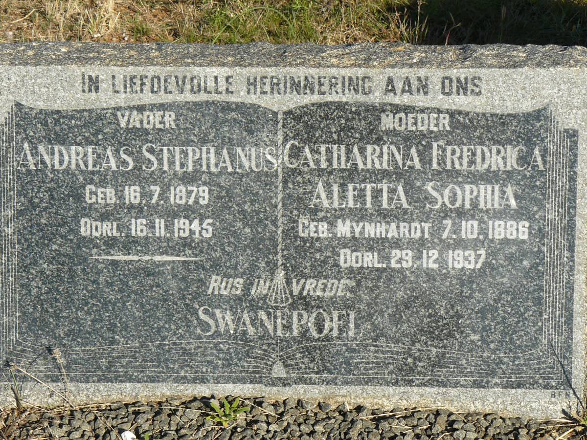 SWANEPOEL Andreas Stephanus 1879-1945 &amp; Catharina Fredrica Aletta Sophia MYNHARDT 1886-1937