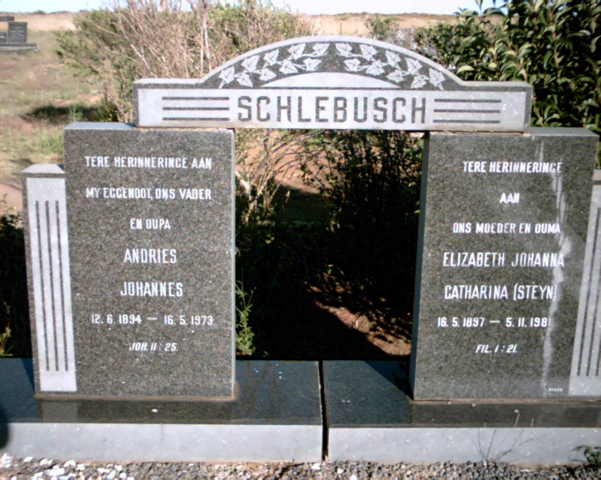 SCHLEBUSCH Andries Johannes 1894-1973 &amp; Elizabeth Johanna Catharina STEYN 1897-1981