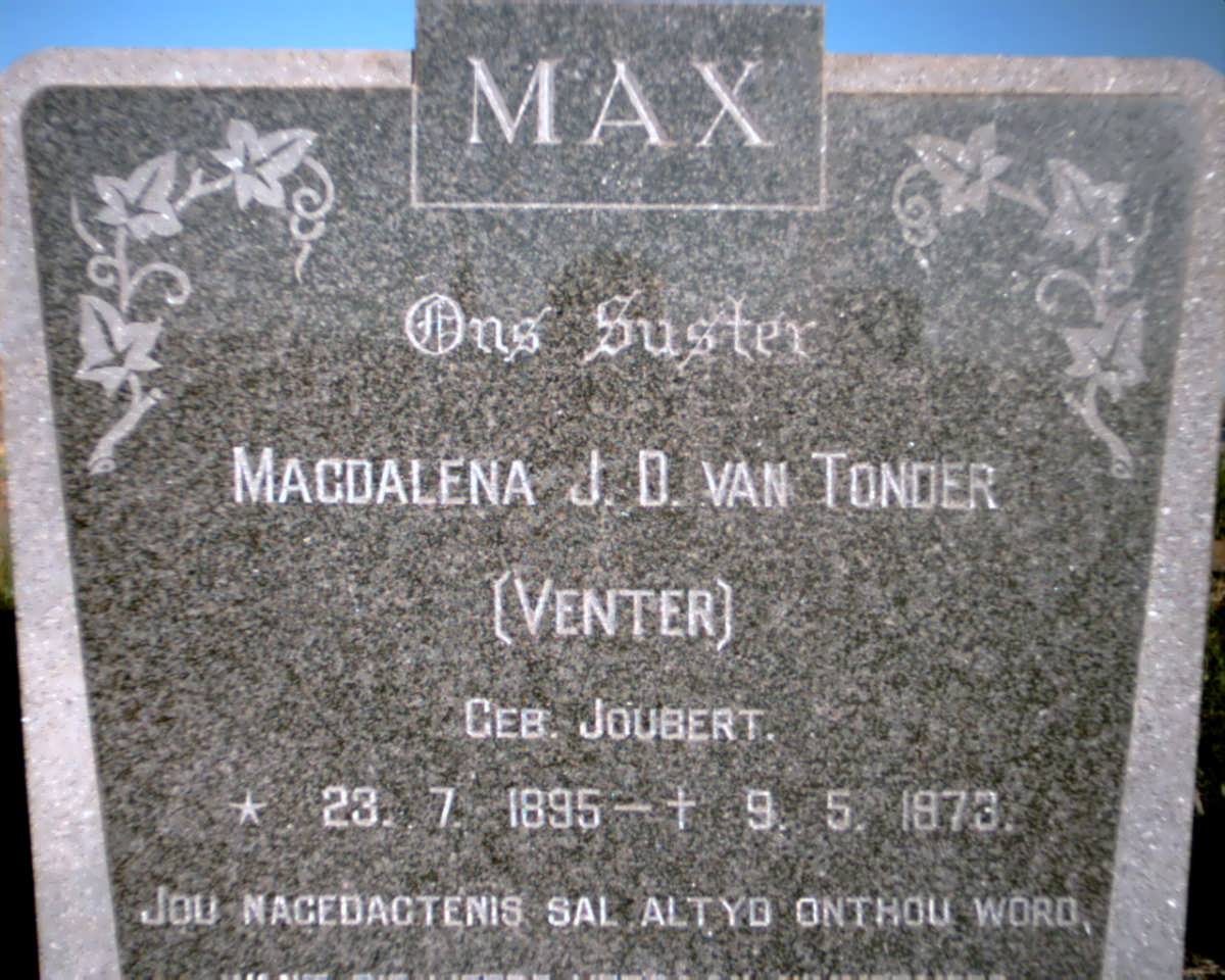 TONDER Magdalena J.D., van voorheen VENTER nee JOUBERT 1895-1973