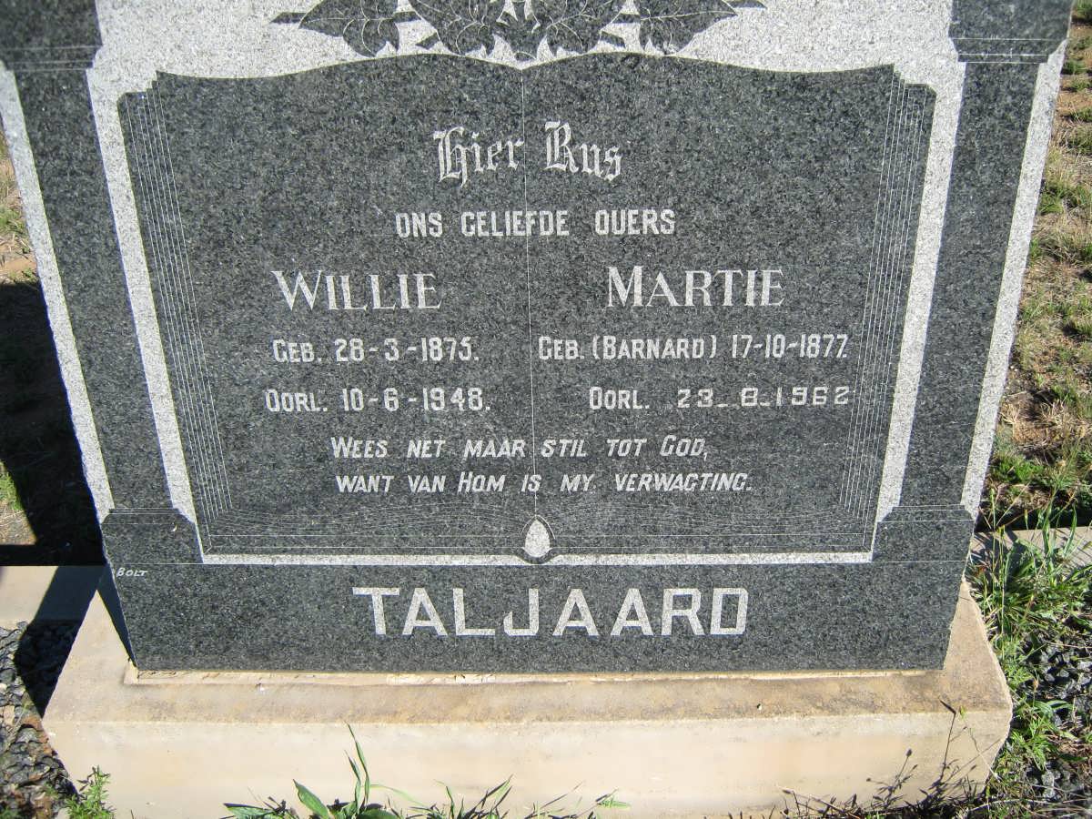 TALJAARD Willie 1875-1948 &amp; Martie BARNARD 1877-1962