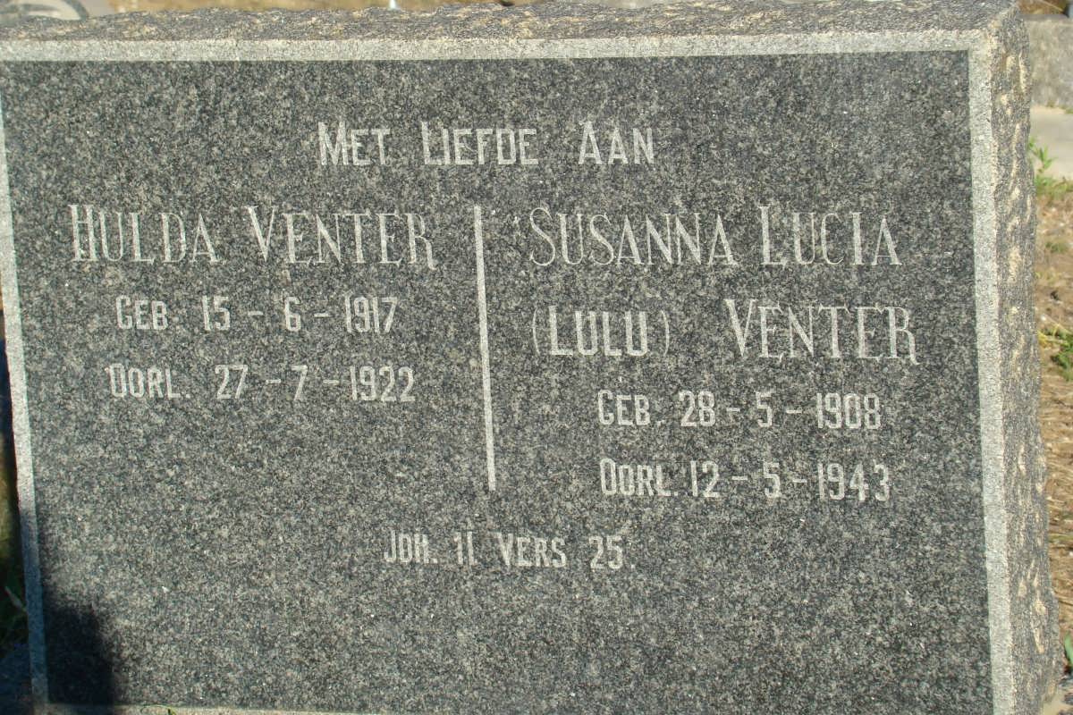 VENTER Hulda 1917-1922 :: VENTER Susanna Lucia 1908-1943