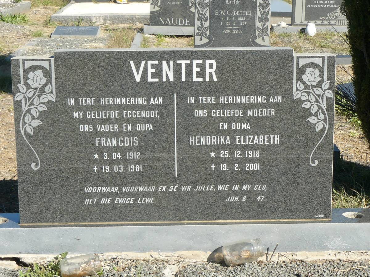 VENTER Francois 1912-1981 &amp; Hendrika Elizabeth 1918-2001