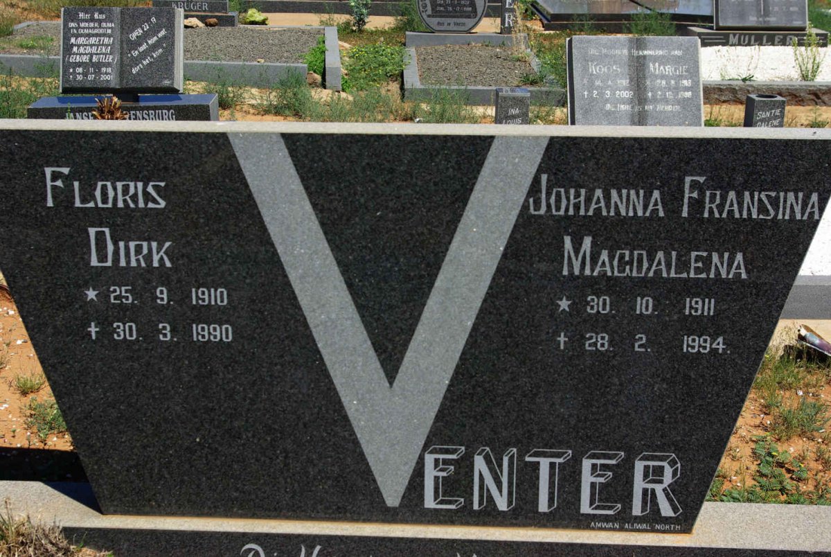 VENTER Floris Dirk 1910-1990 &amp; Johanna Fransina Magdalena 1911-1994