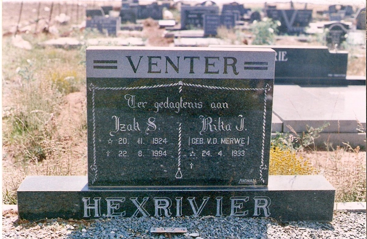 VENTER Izak S. 1924-1994 &amp; Rika J. V.D. MERWE 1933-