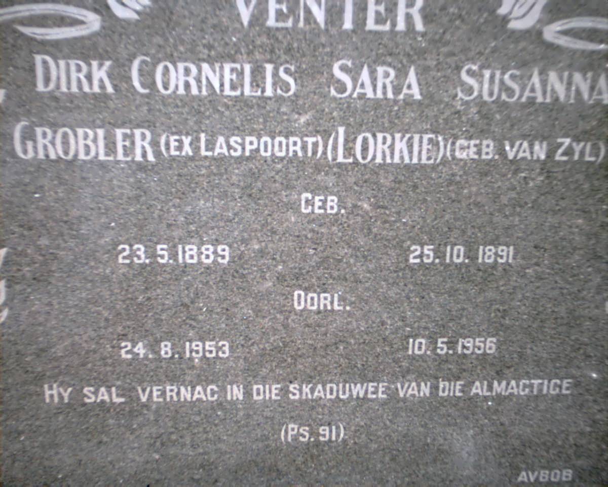 VENTER Dirk Cornelis Grobler 1889-1953 &amp; Sara Susanna VAN ZYL 1891-1956