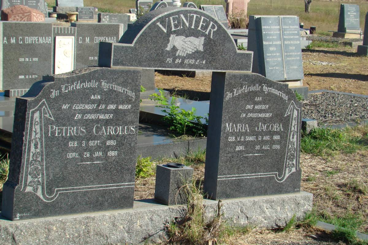 VENTER Petrus Carolus 1880-1968 &amp; Maria Jacoba V.D. SANDT 1900-1986
