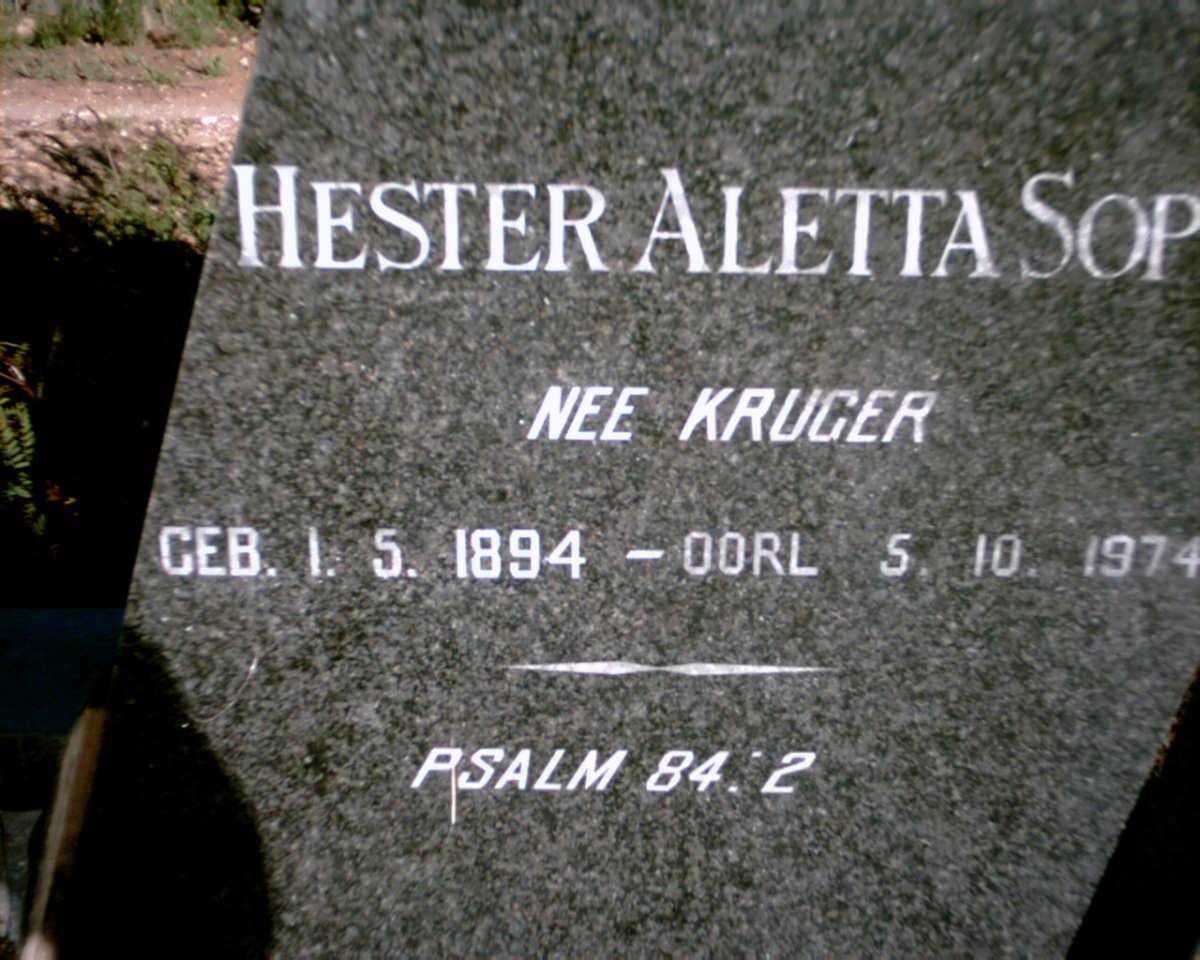 VORSTER Hester Aletta Sophia nee KRUGER 1894-1974