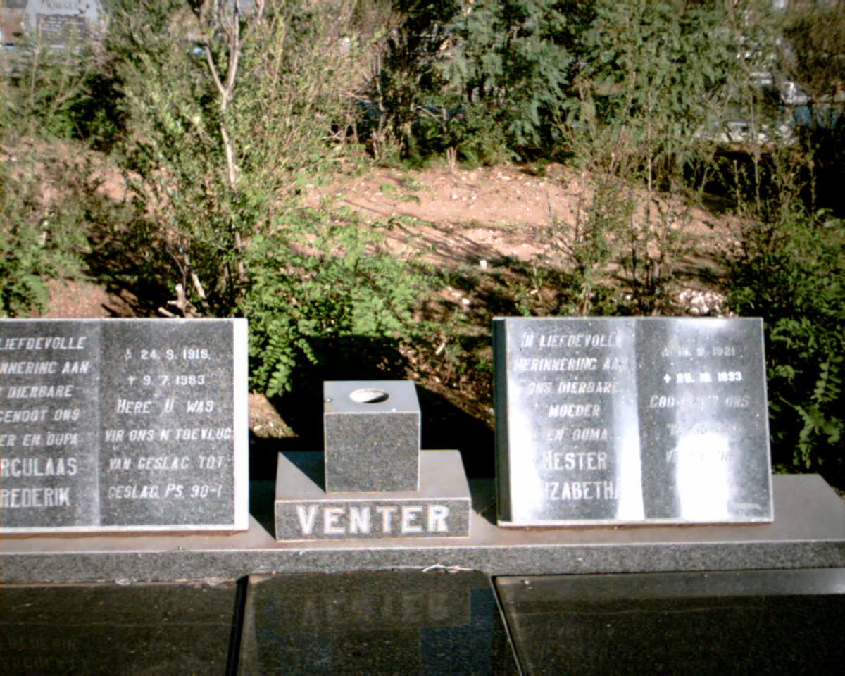 VENTER Herculaas Frederik 1918-1983 &amp; Hester Elizabeth 1921-1993