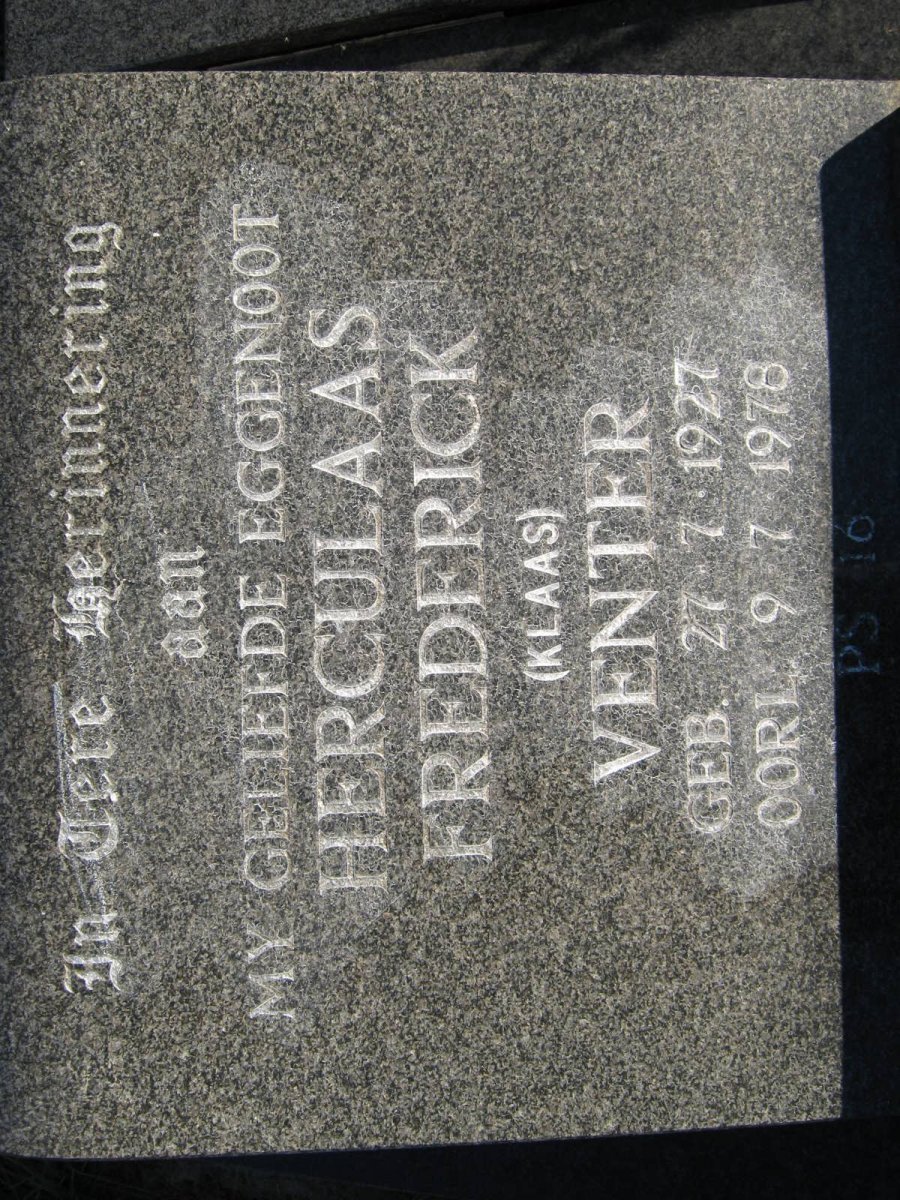 VENTER Herculaas Frederick 1927-1978