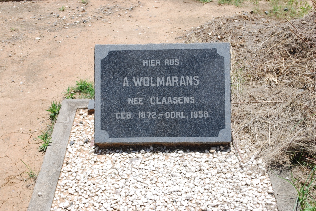 WOLMARANS A. nee CLAASENS 1872-1958