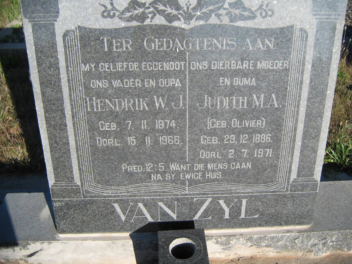 ZYL Hendrik W.J., van 1874-1966 &amp; Judith M.A. OLIVIER 1886-1971
