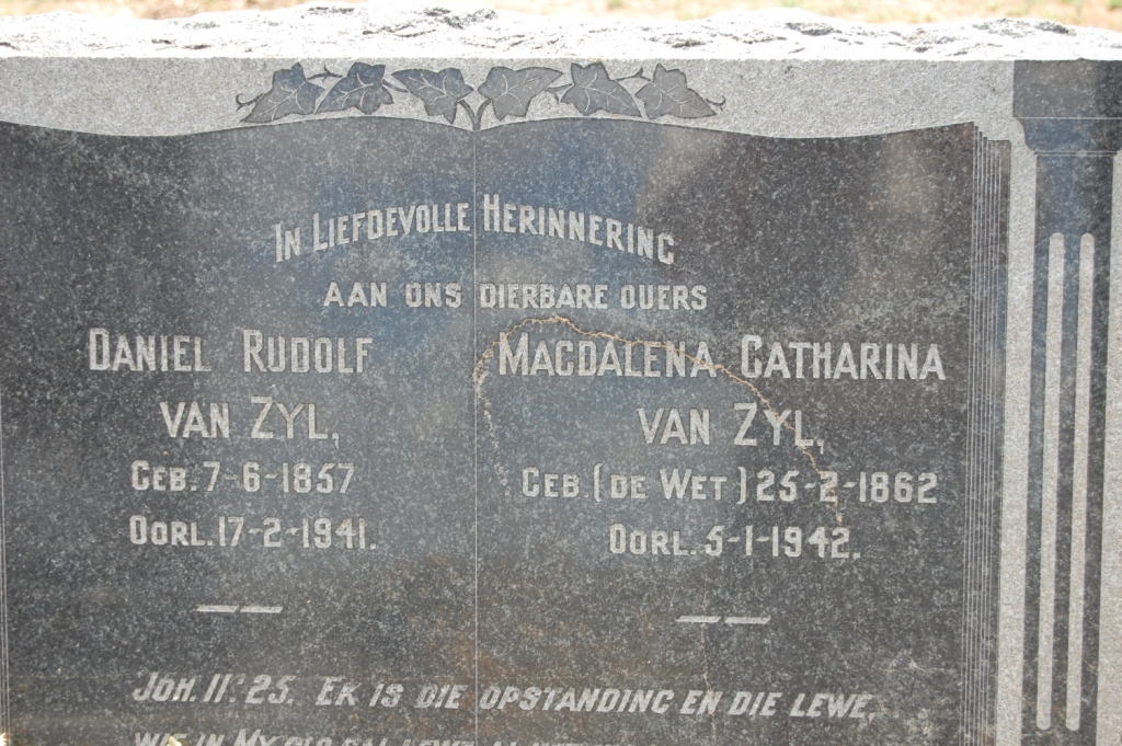 ZYL Daniel Rudolf, van 1857-1941 &amp; Magdalena Catharina DE WET 1862-1942