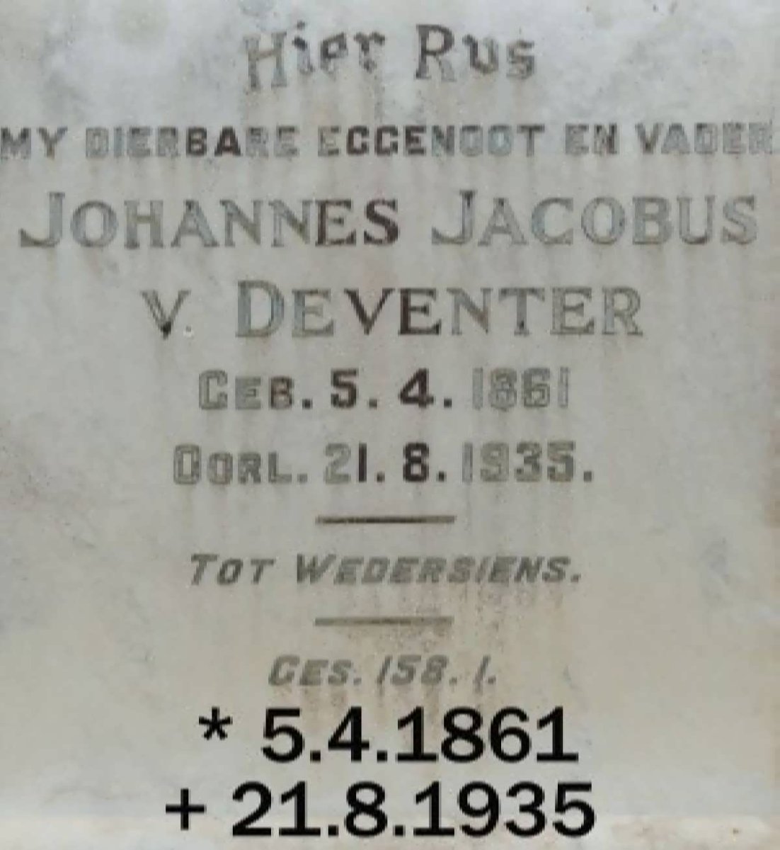 DEVENTER Johannes Jacobus, v. 1861-1935