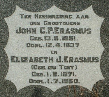 ERASMUS John C.P. 1851-1937 &amp; Elizabeth J. DU TOIT 1871-1950