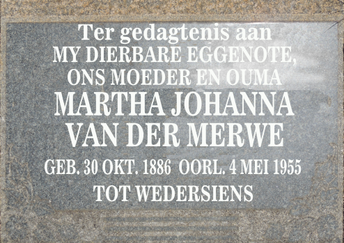 MERWE Martha Johanna, van der 1886-1955