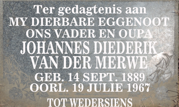MERWE Johannes Diederik, van der 1889-1967