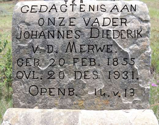 MERWE Johannes Diederik, v.d. 1855-1931