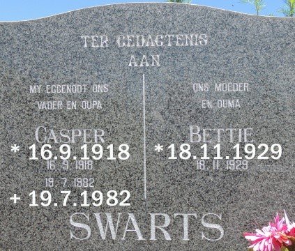 SWARTS Casper 1918-1982 &amp; Bettie 1929-