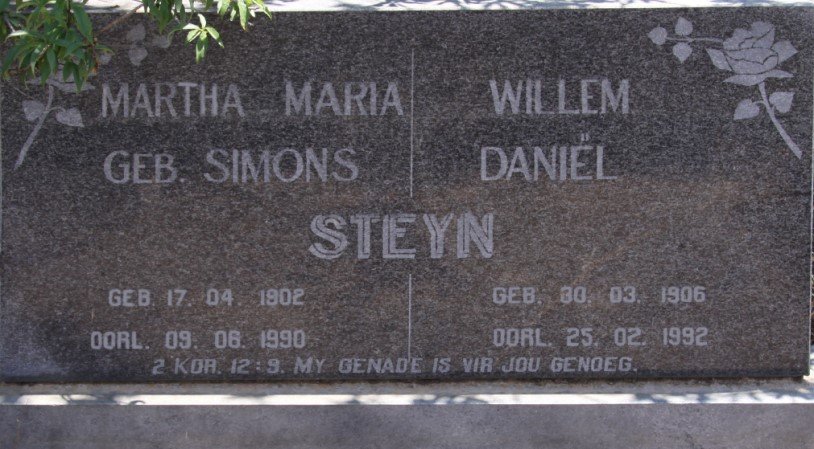 STEYN Willem Daniel 1906-1992 &amp; Martha Maria SIMONS 1902-1990